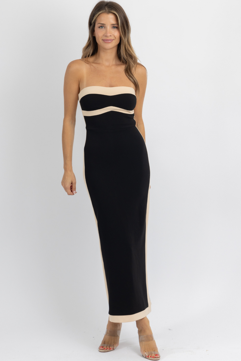 CLIO CONTRAST STRAPLESS DRESS *RESTOCK COMING SOON*