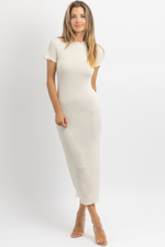 UNLINED CORE IVORY CREW NECK TEXTURED DRESS