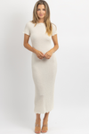 UNLINED CORE IVORY CREW NECK TEXTURED DRESS