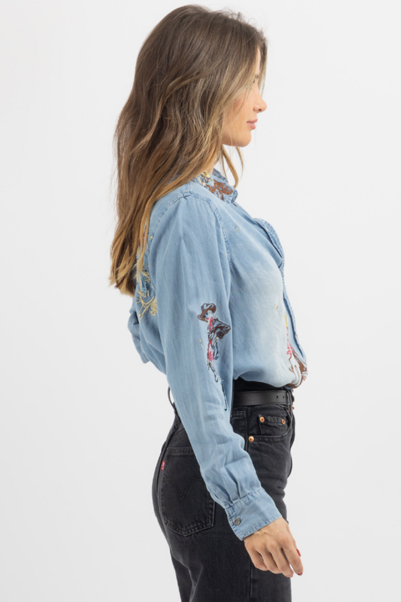 DENIM 60'S COWGIRL MOTIF BLOUSE