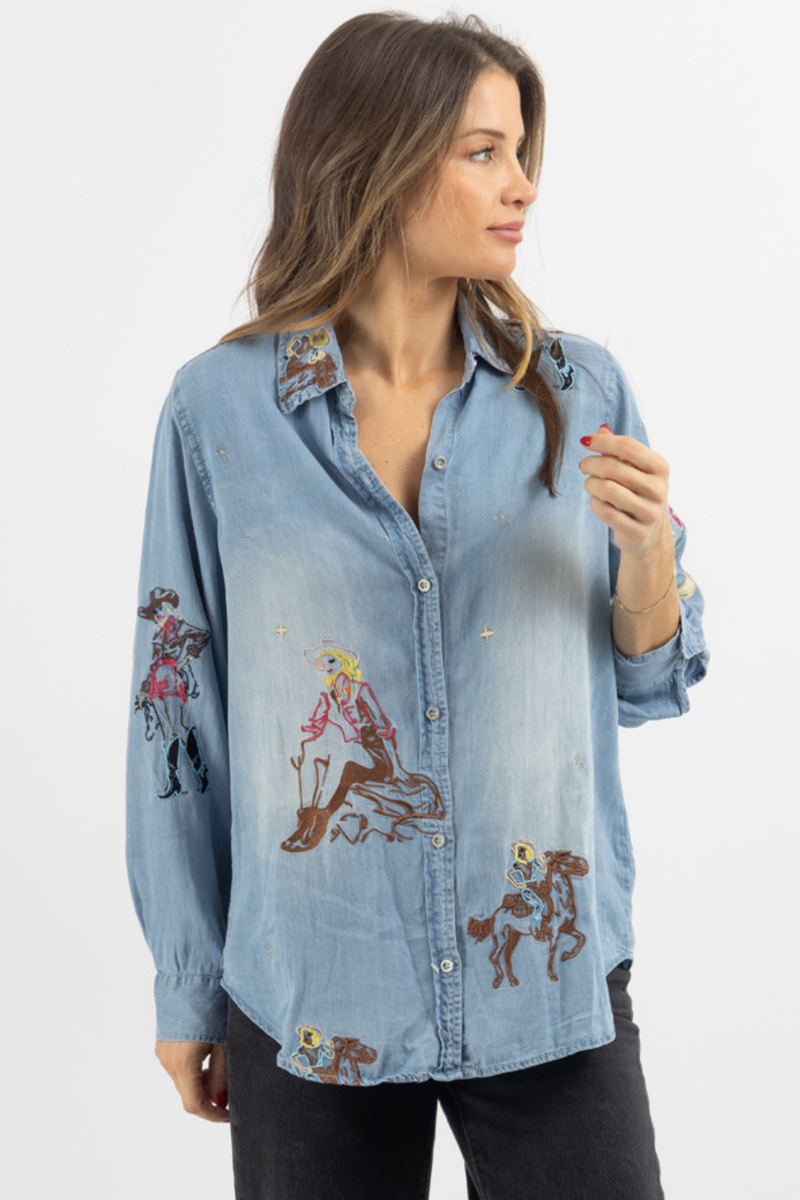 DENIM 60'S COWGIRL MOTIF BLOUSE