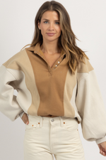 COZY CAMEL COLORBLOCKED PULLOVER