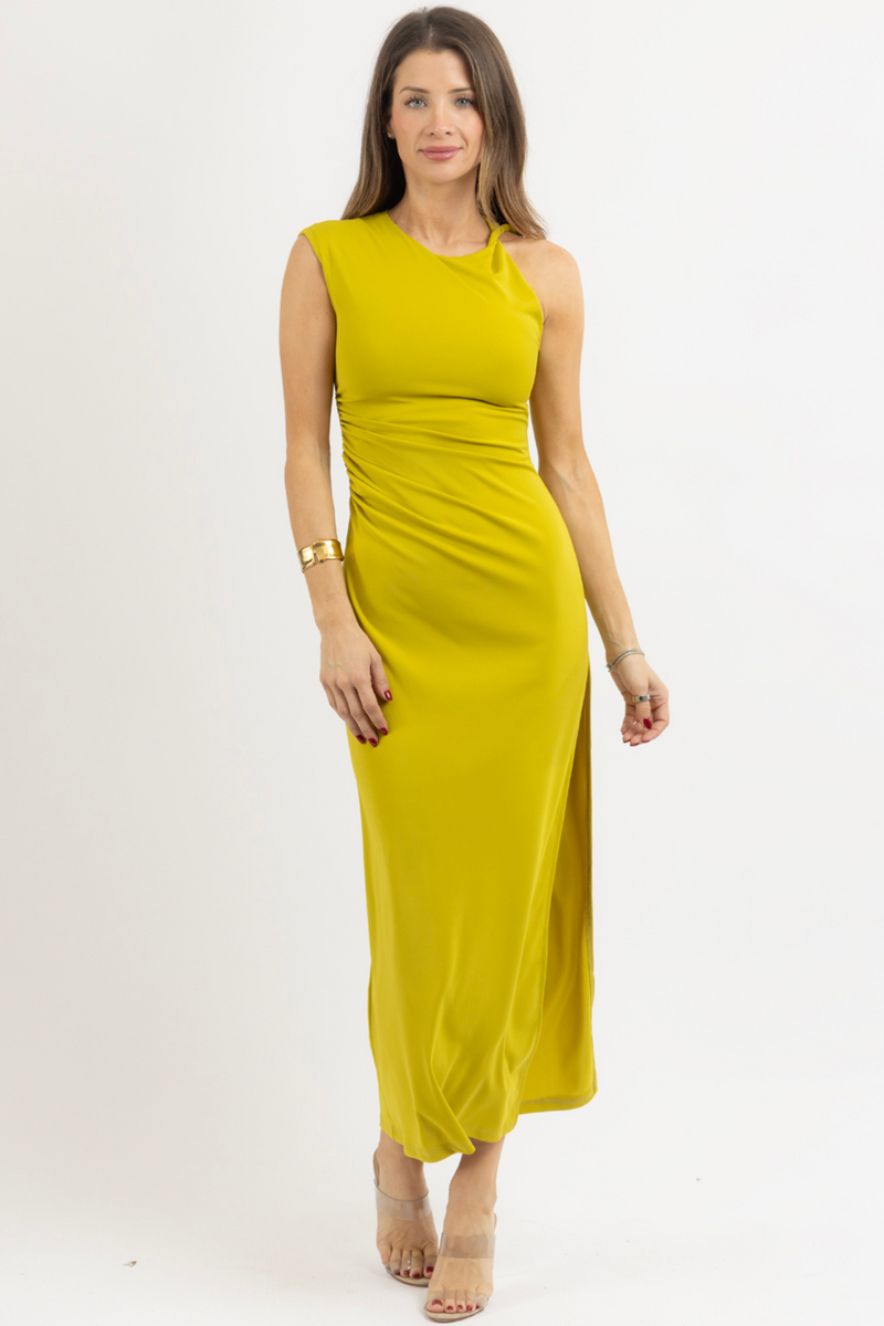 WARRIN LIME SHIRRED DRESS