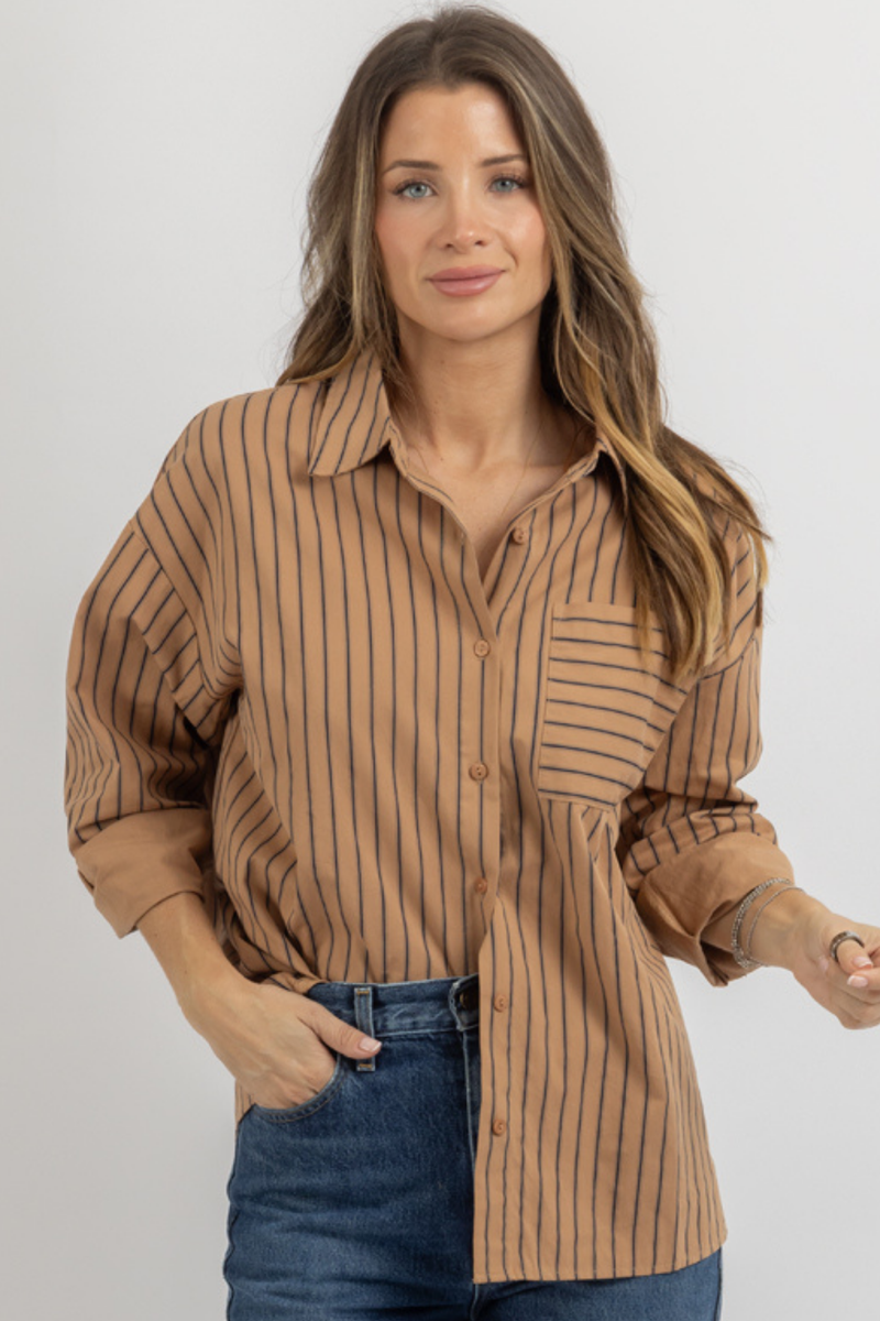 ARCHIE BROWN STRIPED BLOUSE