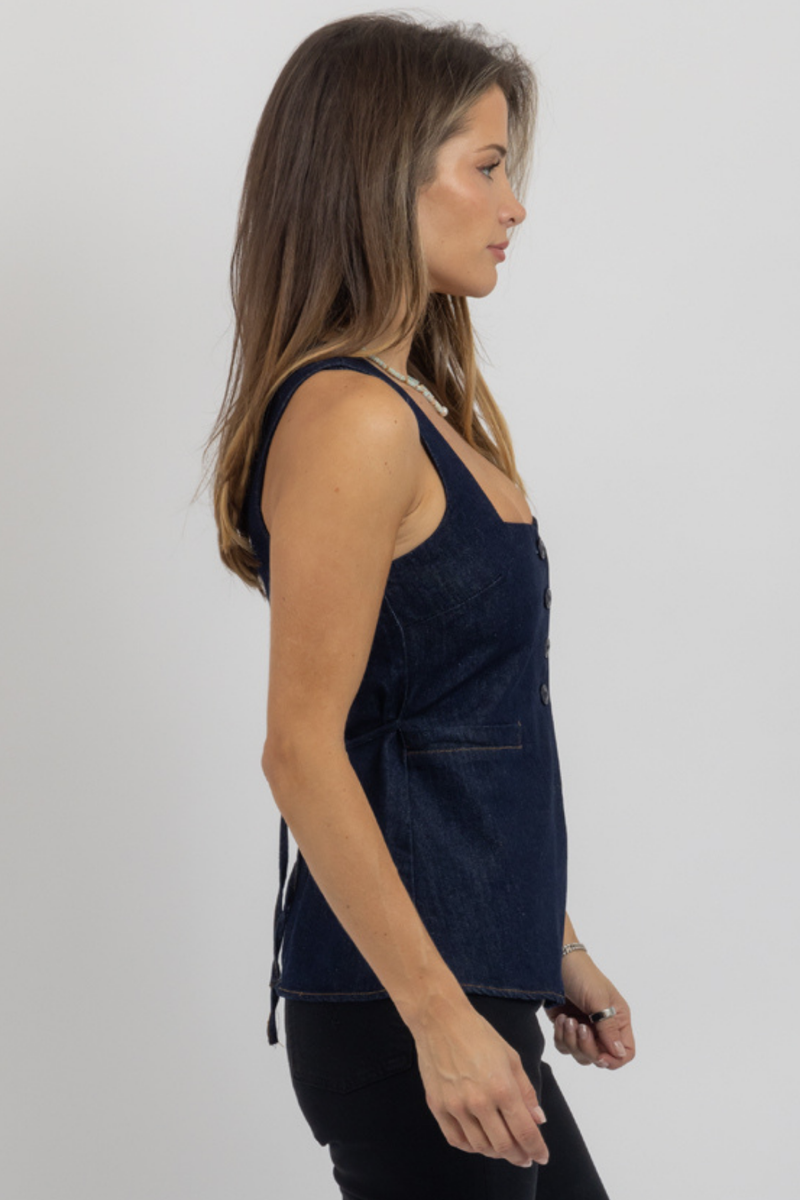 ELLEN DENIM BUTTON TOP