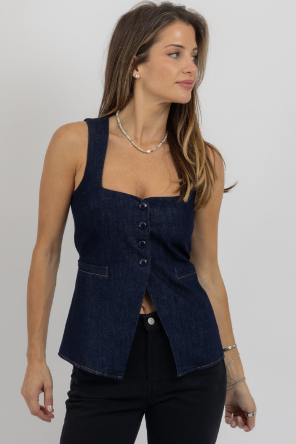 ELLEN DENIM BUTTON TOP