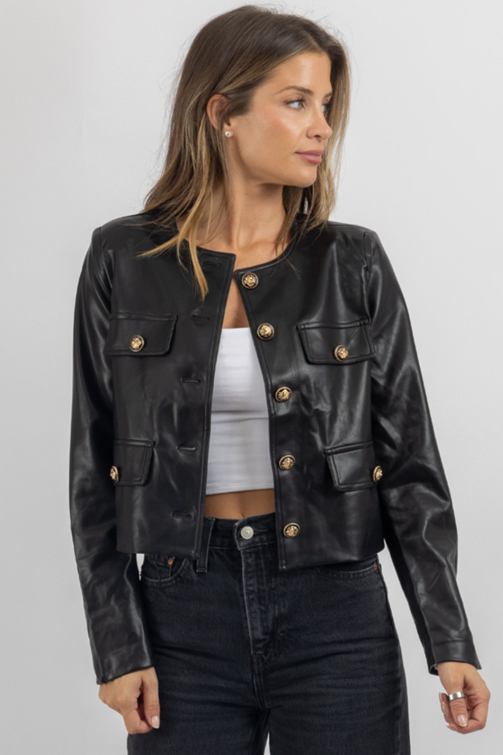 DHANNA BUTTON LEATHER JACKET