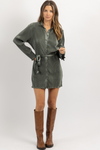 DISCO OLIVE BELT PLISSE MINI DRESS