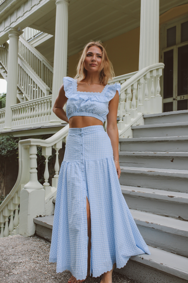 EAST SIDE RUFFLED MIDI SKIRT SET L ABEYE