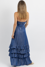 ELEANOR DENIM BLUE BELTED MAXI DRESS