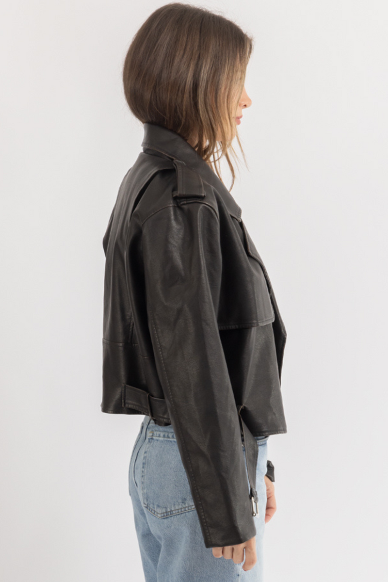 ESPRESSO LEATHER BUCKLE JACKET