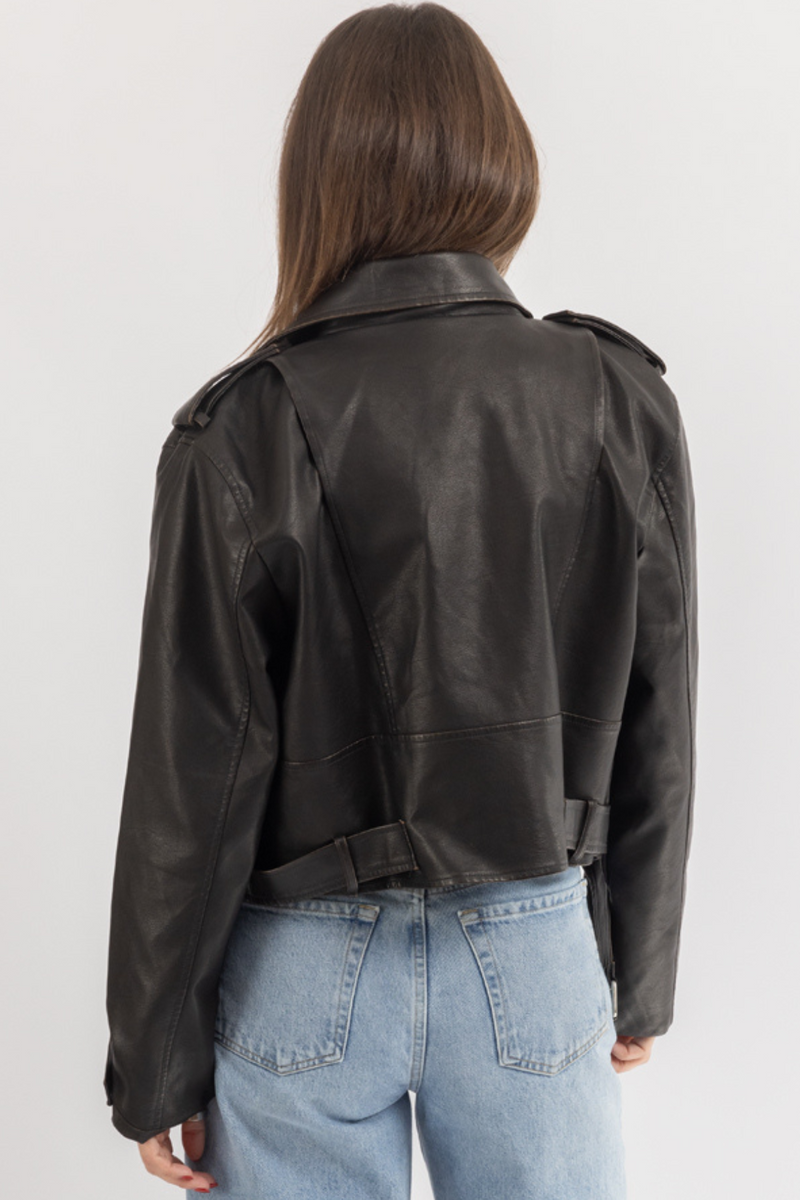 ESPRESSO LEATHER BUCKLE JACKET