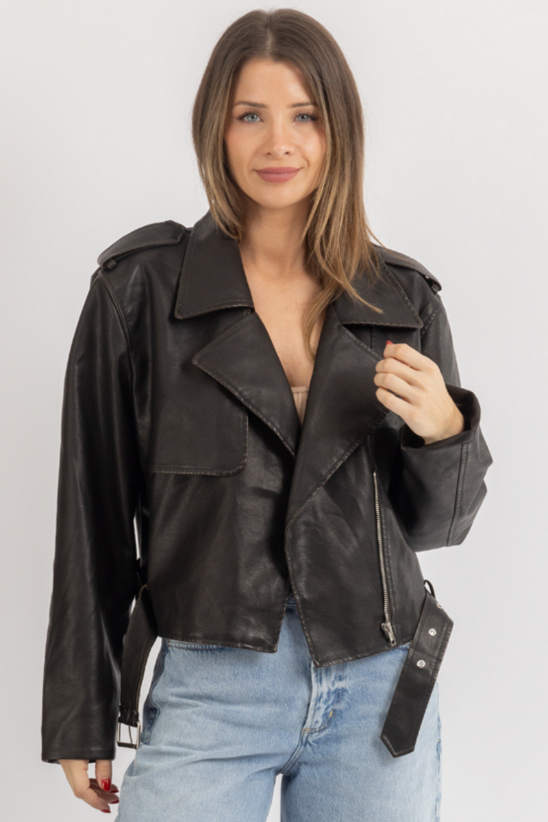 ESPRESSO LEATHER BUCKLE JACKET