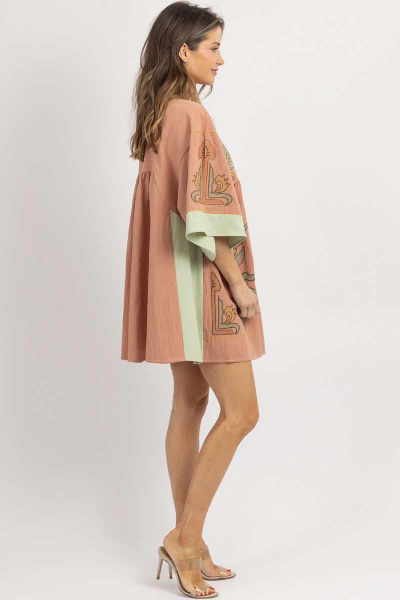 FAY PINK EMBROIDERED MINI DRESS