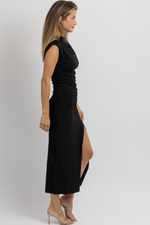 FEMME SHIRRED SLIT MIDI DRESS