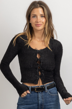 FEMME BLACK KNIT BOW TOP