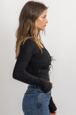 FEMME BLACK KNIT BOW TOP