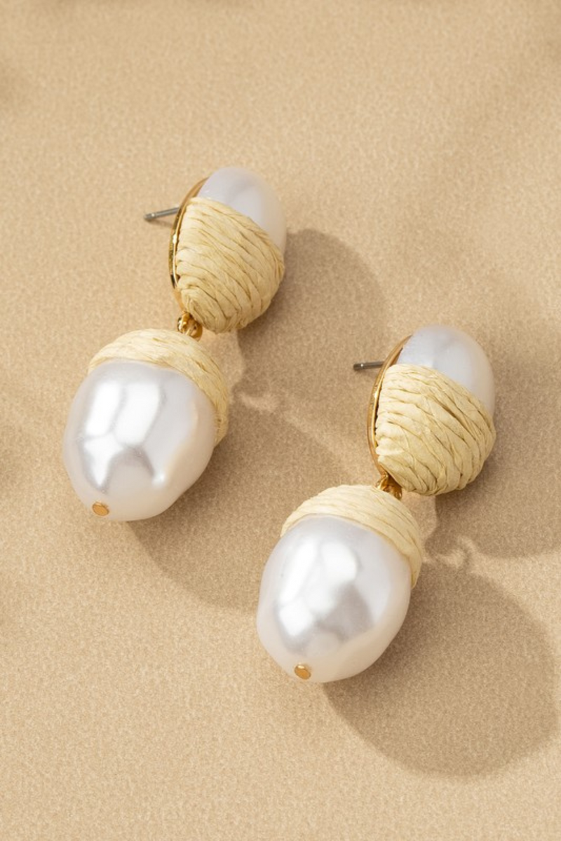 PEARL DROP RAFFIA EARRING