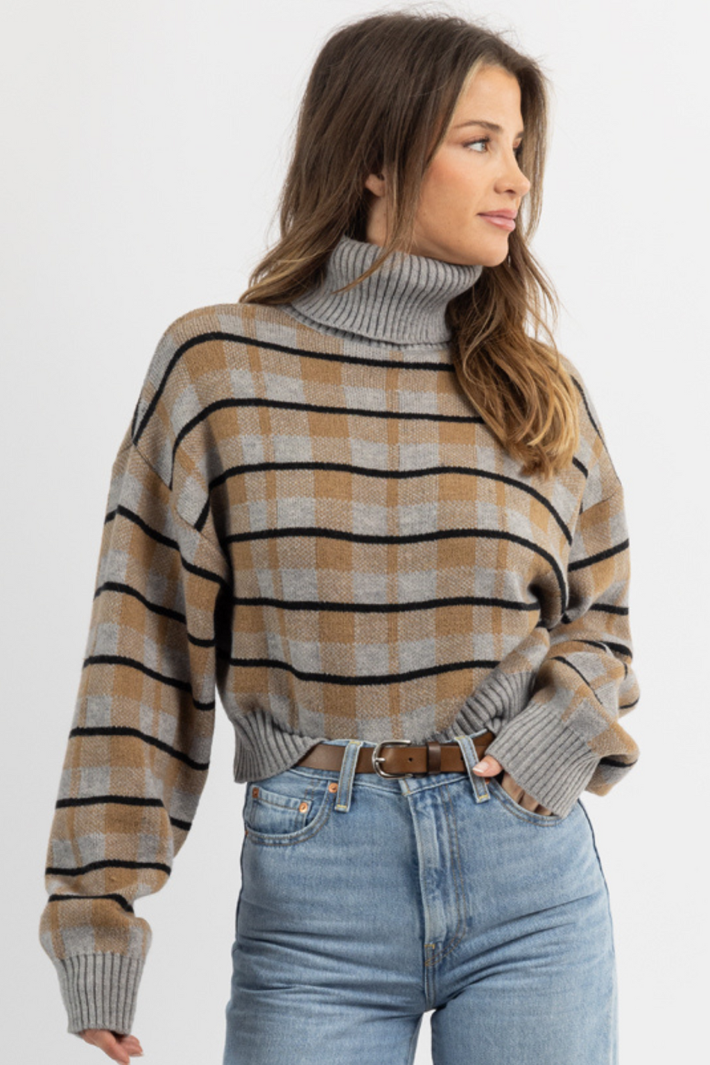 Plaid sales turtleneck sweater