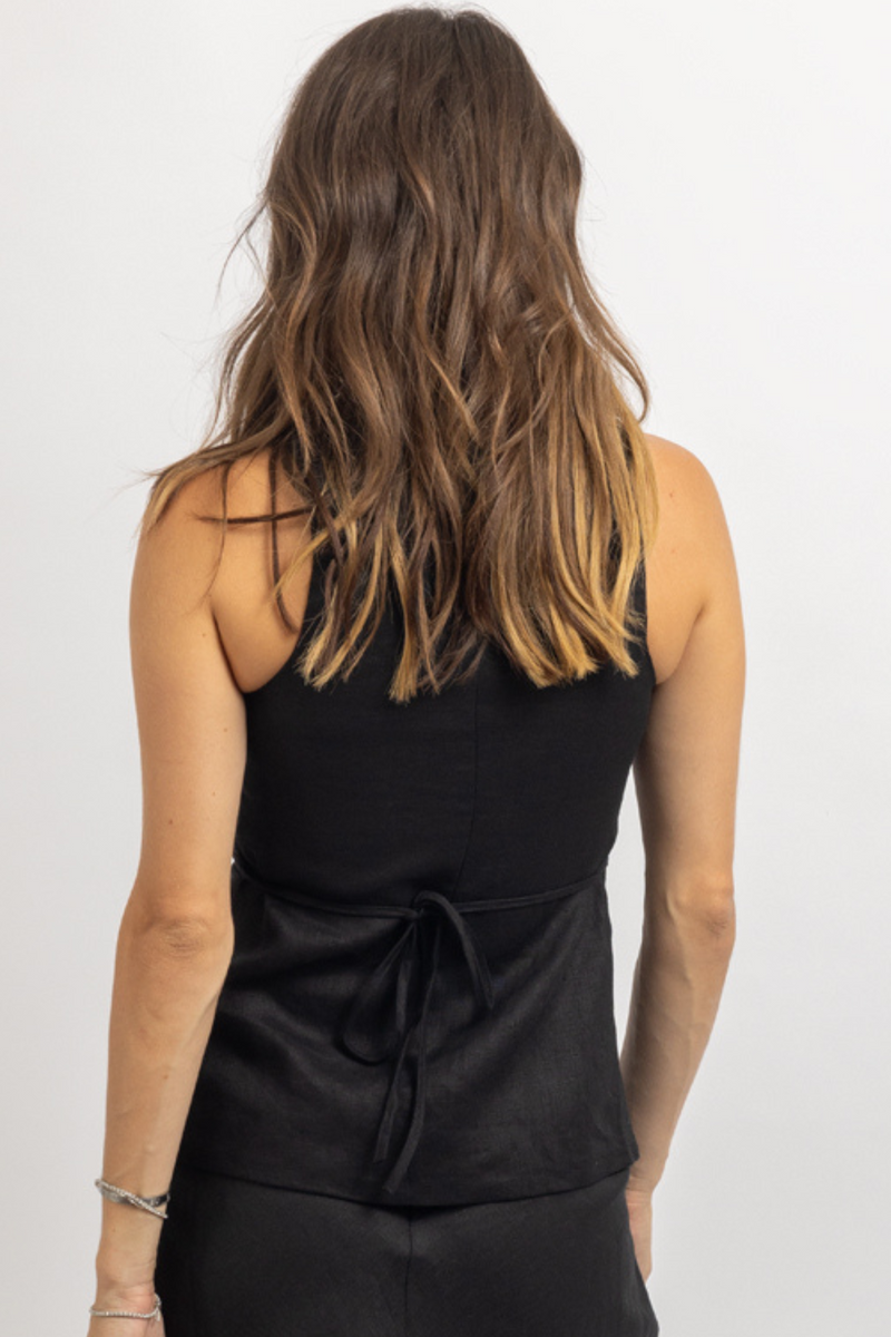 HAILEE BLACK LINEN TOP