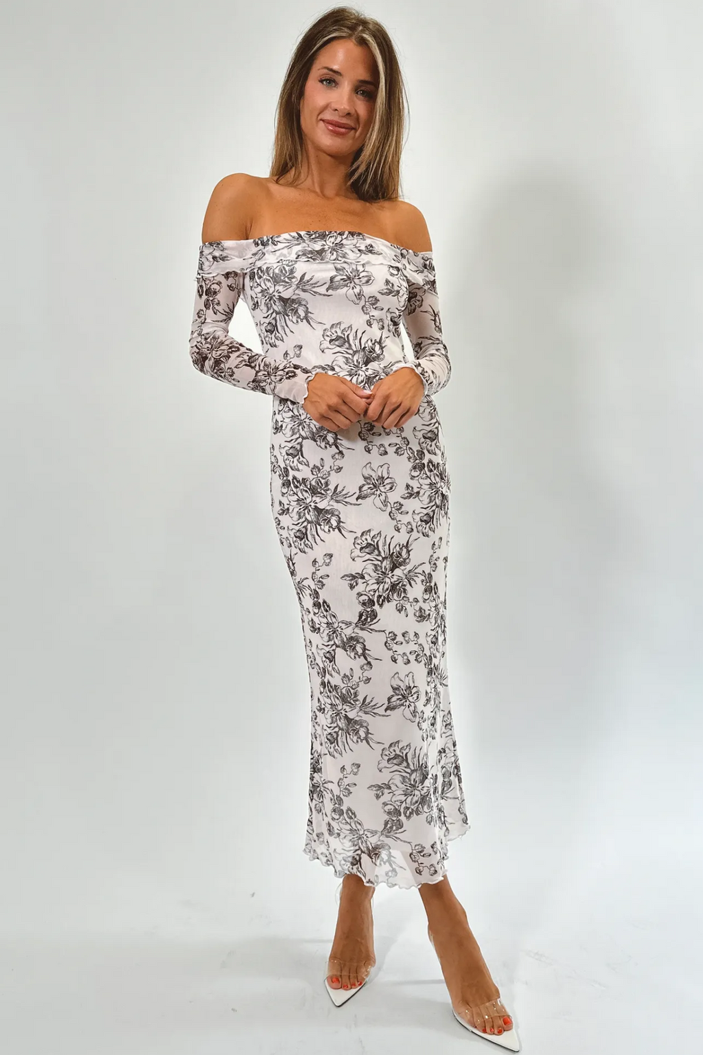 HEATING UP OFF SHOULDER DRESS