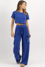 INDIGO RIBBED CARGO PANT SET