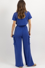 INDIGO RIBBED CARGO PANT SET