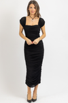 JACKIE SHIRRED MIDI DRESS