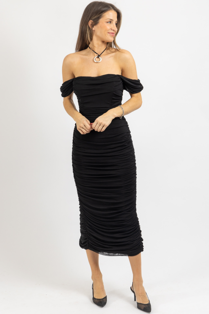 JACKIE SHIRRED MIDI DRESS