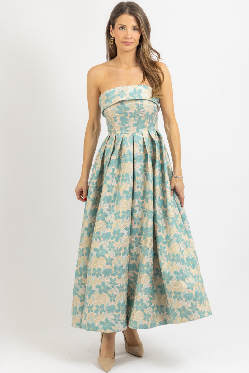 JAIDA SEA GREEN JACQUARD DRESS