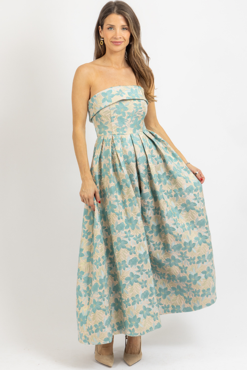 JAIDA SEA GREEN JACQUARD DRESS