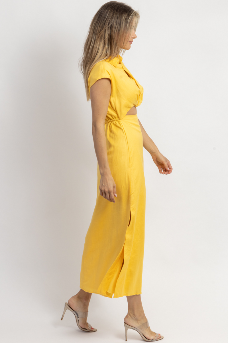 JACEY YELLOW BUTTON DOWN MIDI DRESS BACK IN STOCK L ABEYE
