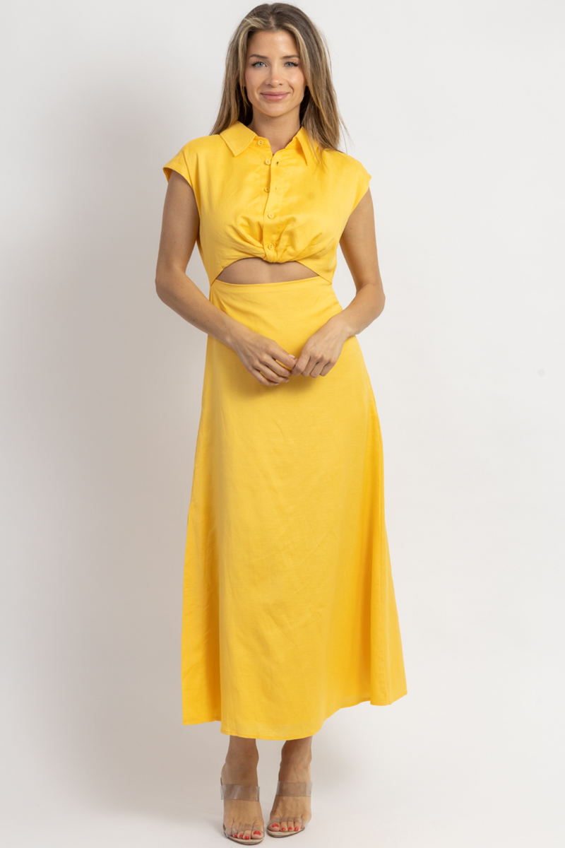 JACEY YELLOW BUTTON DOWN MIDI DRESS *BACK IN STOCK*