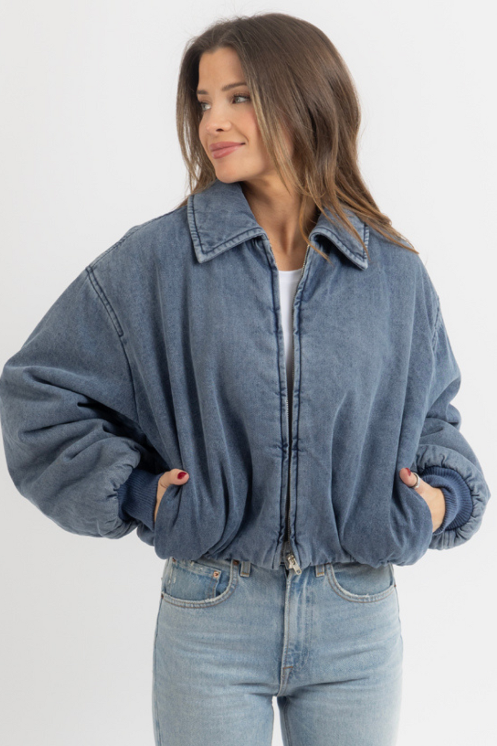 KARINA DENIM BOMBER JACKET