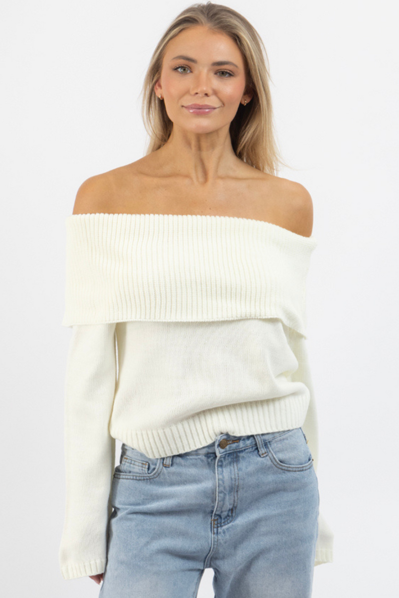 LANY CREAM OFF SHOULDER SWEATER