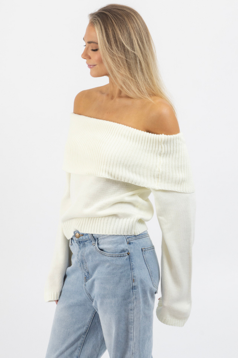 LANY CREAM OFF SHOULDER SWEATER