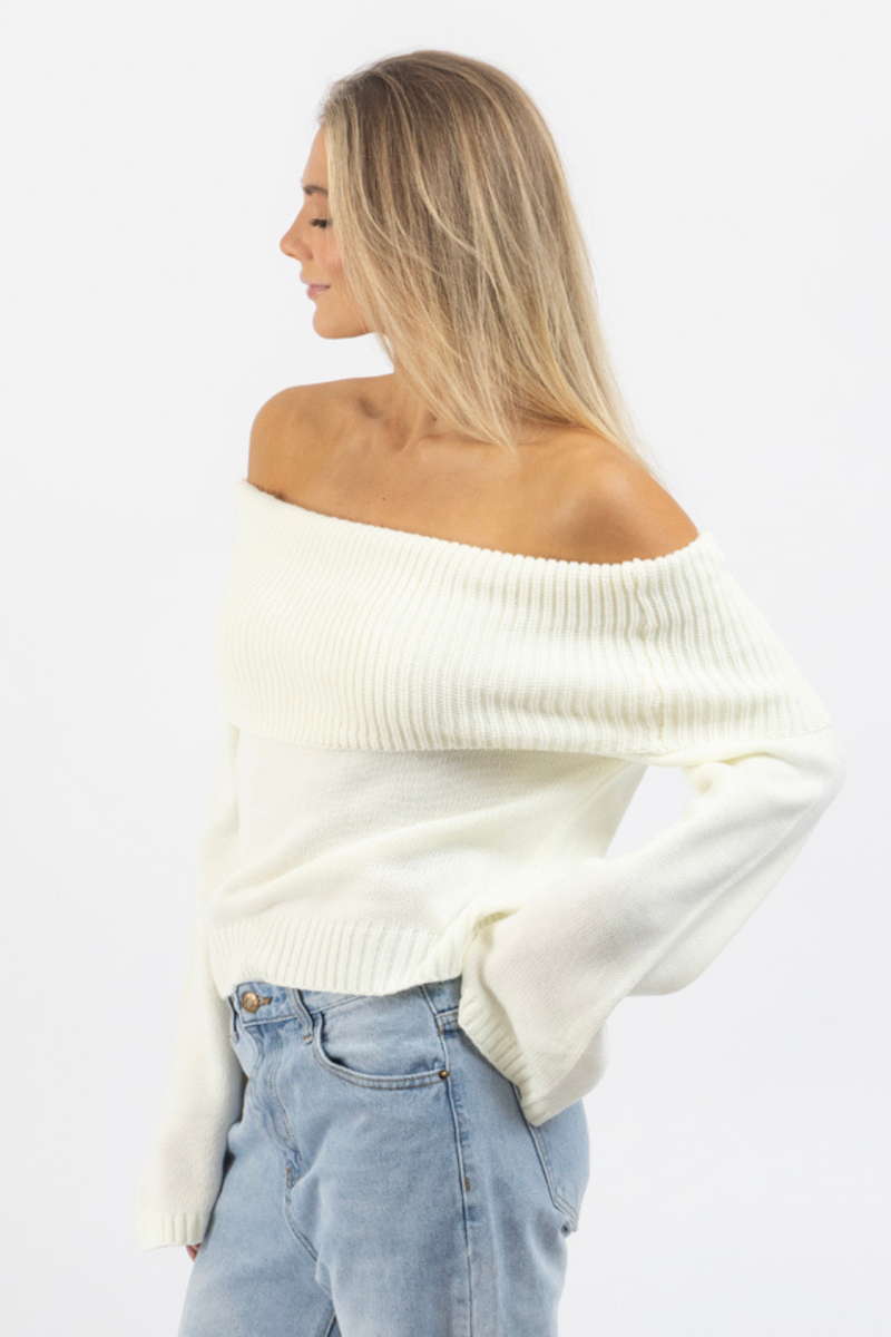 LANY CREAM OFF SHOULDER SWEATER