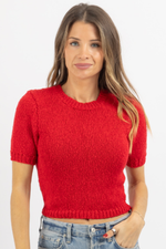 LIVY RED BOUCLE TOP