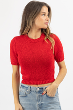 LIVY RED BOUCLE TOP