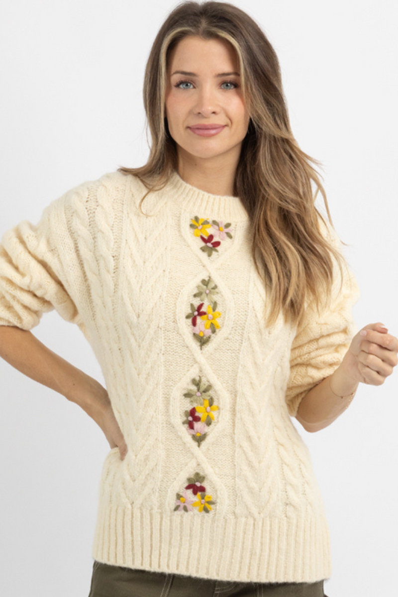 LORELAI FLORAL EMBROIDERED SWEATER