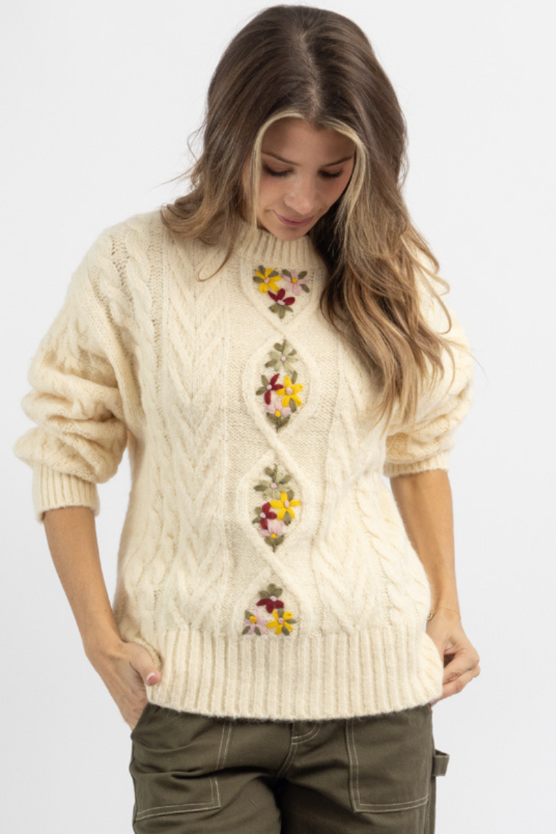 LORELAI FLORAL EMBROIDERED SWEATER