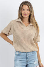 LOTTIE STONE COLLARED KNIT TOP *BACK IN STOCK*