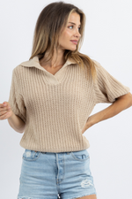 LOTTIE STONE COLLARED KNIT TOP *BACK IN STOCK*