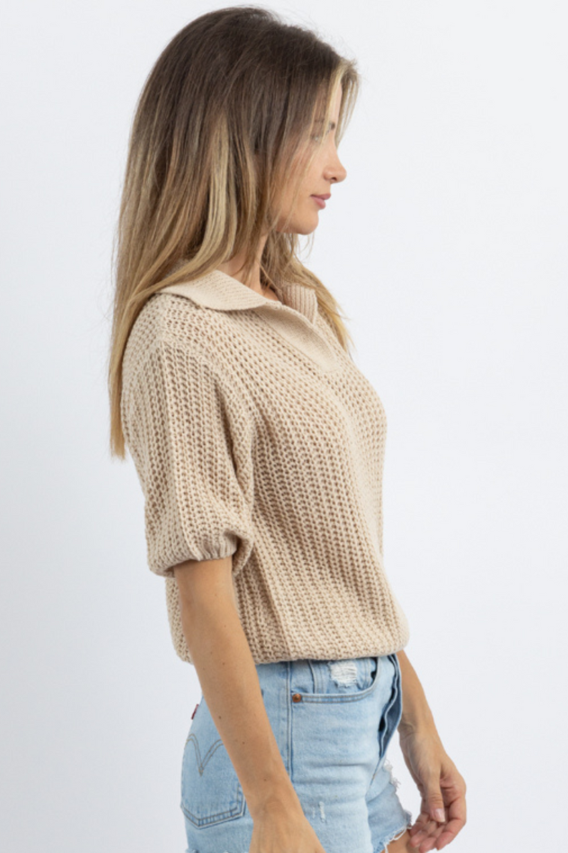 LOTTIE STONE COLLARED KNIT TOP *BACK IN STOCK*