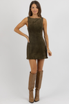 LOUISA OLIVE SUEDE DRESS