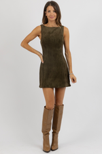 LOUISA OLIVE SUEDE DRESS