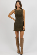 LOUISA OLIVE SUEDE DRESS