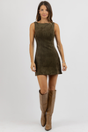 LOUISA OLIVE SUEDE DRESS