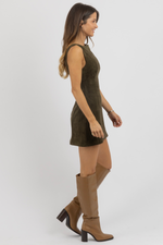 LOUISA OLIVE SUEDE DRESS