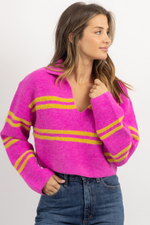 LOUIS FUCHSIA COLLARED SWEATER